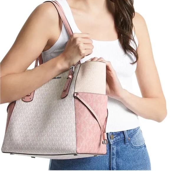 AUTH NWT MICHAEL Michael Kors Voyager Monogram ColorBlock Tote Bag-PrimroseMulti - Picture 6 of 11